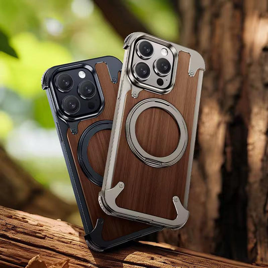 📱✨ Coque Premium Bois & Métal avec Anneau – L’élégance alliée à la robustesse